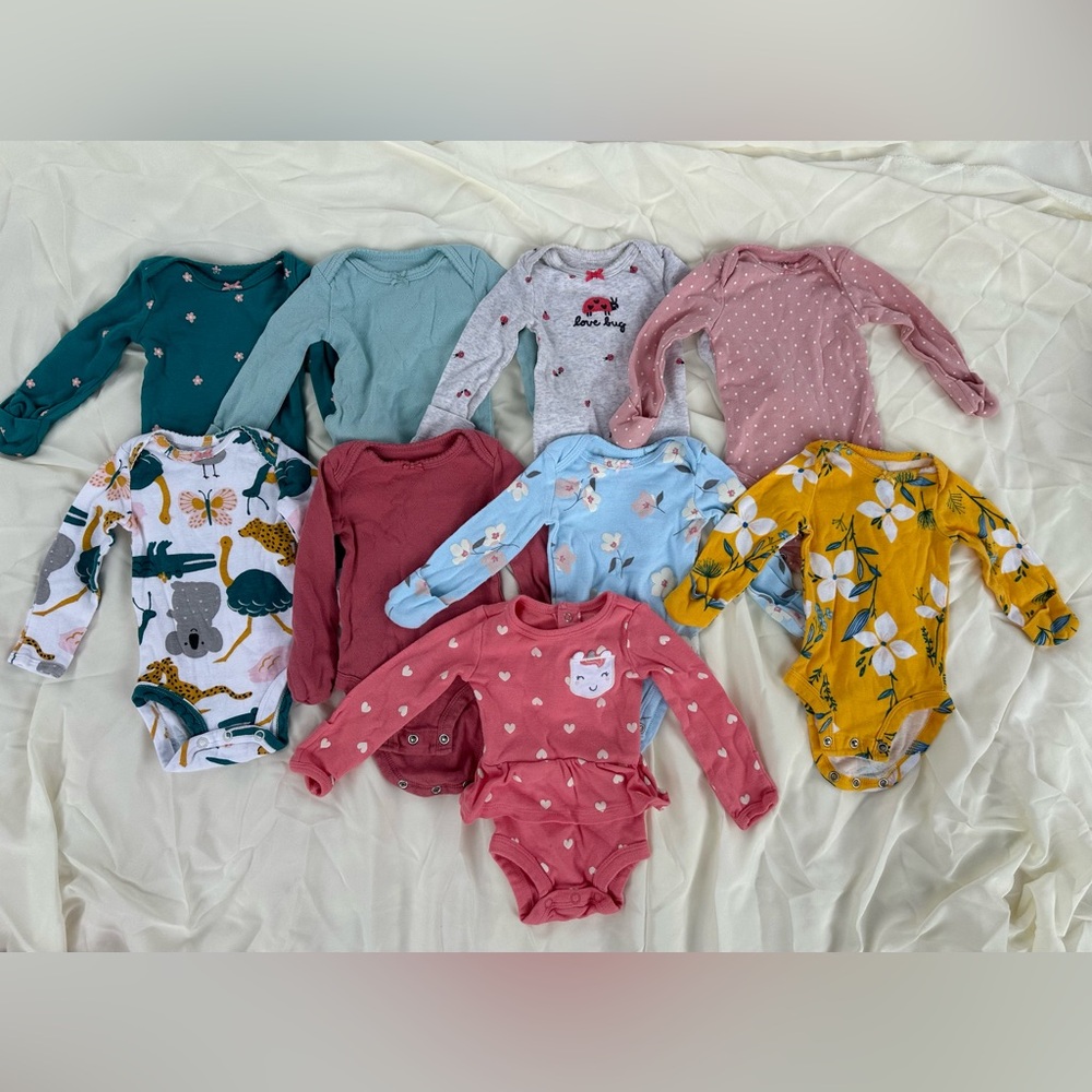 Baby Girls Long Sleeve Onesies Bodysuits 9 Pieces LOT